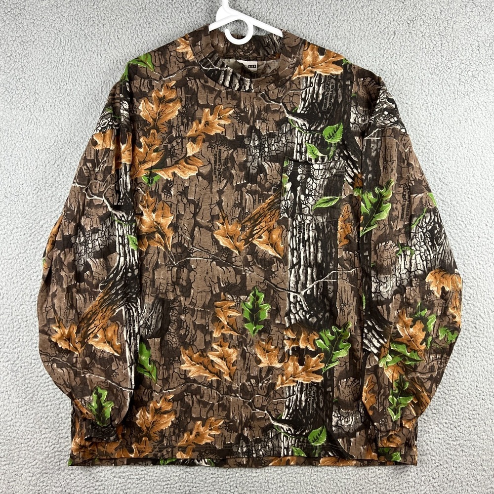 VTG Y2K Jerzees Outdoors Trebark Camo Superflague Mock Neck Long Sleeve Mens XXL
